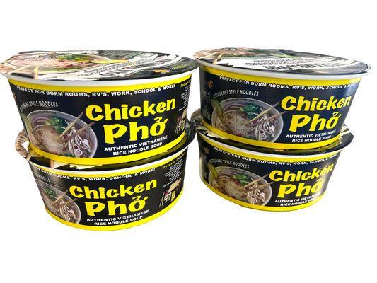 Instant CHICKEN Pho Pholicious,, Vietnamese Rice Noodle Soup, 4 pack / 3.6 Ounce Bowls, Ramen Alternative & Fresh Ingredients