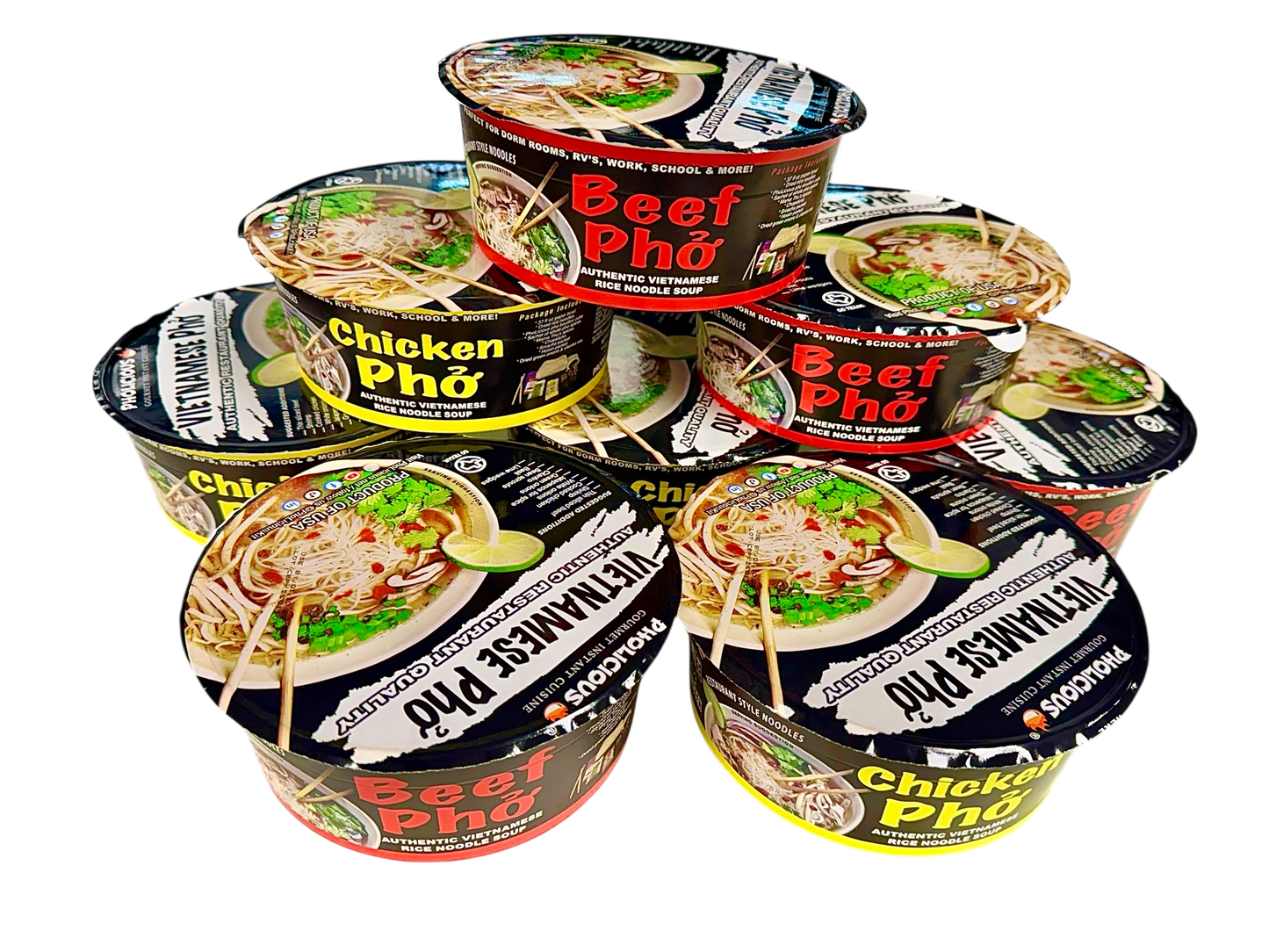 SHARK TANK BUNDLE COMBO PACK - LIMITED TIME Instant Pho Vietnamese Rice Noodle Soup, 8 pack (4 Beef / 4 Chicken)