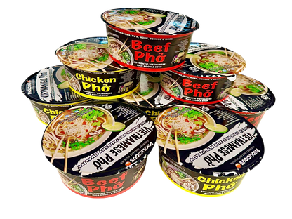 SHARK TANK BUNDLE COMBO PACK - LIMITED TIME Instant Pho Vietnamese Rice Noodle Soup, 8 pack (4 Beef / 4 Chicken)