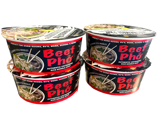 Instant BEEF Pho Pholicious, Vietnamese Rice Noodle Soup, 4 pack / 3.6 Ounce Bowls, Ramen Alternative & Fresh Ingredients